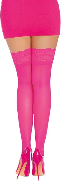 Dreamgirl Back Seam Sheer Thigh High Stockings Hot Pink-0005N O/S