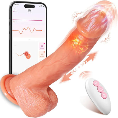 9-Speed Flesh App-Controlled Thrusting Dildo with Vibration & Heating 8.66 Inch