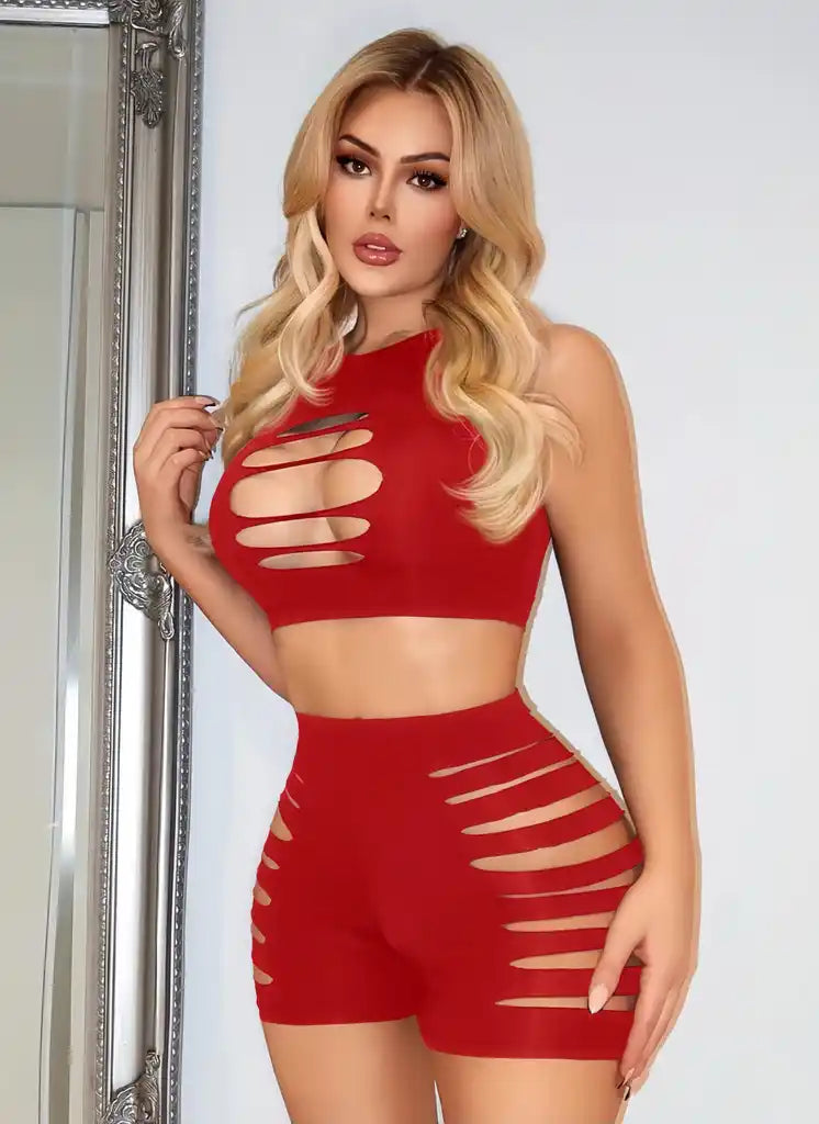 JCW 7172-Red 2 Piece Outfit with Cut Outs