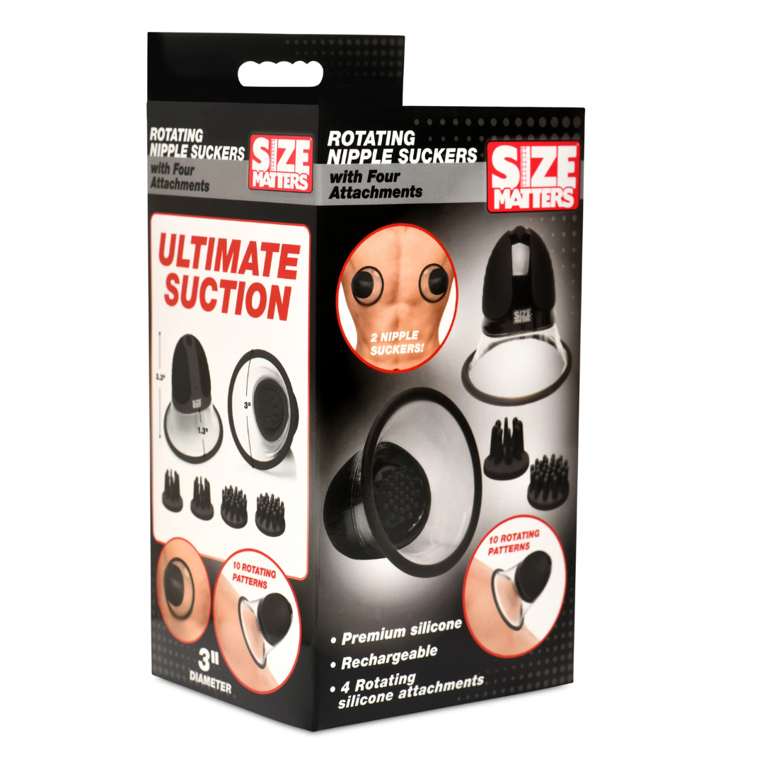 Size Matters 10X Rotating Silicone Nipple Suckers w/ 4 Attachments - Black