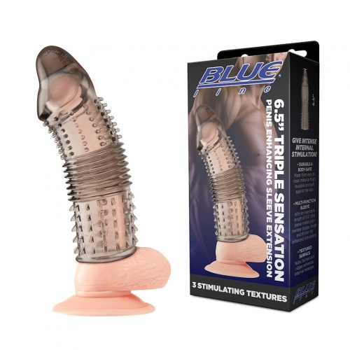 Blue Line Penis Extension Sleeve 6.75" - 3 Stimulating Textures