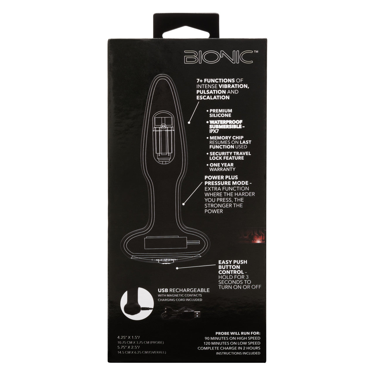 Bionic PRESSURE RIMMING PROBE Rechargable Vibrating Butt Plug with Power Plus Pressure Mode