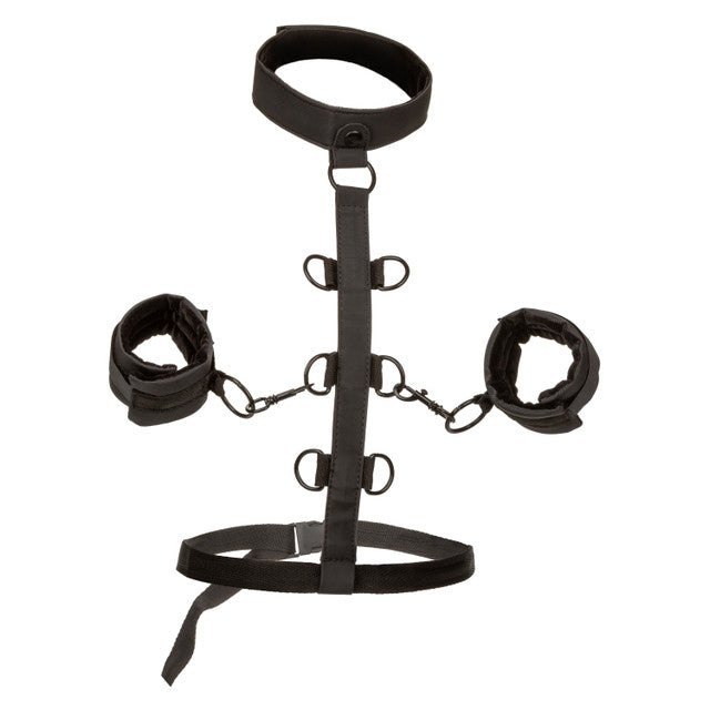 Boundless COLLAR BODY RESTRAINT Black Vegan Leather Restraint with Removable Wrist Handcuffs