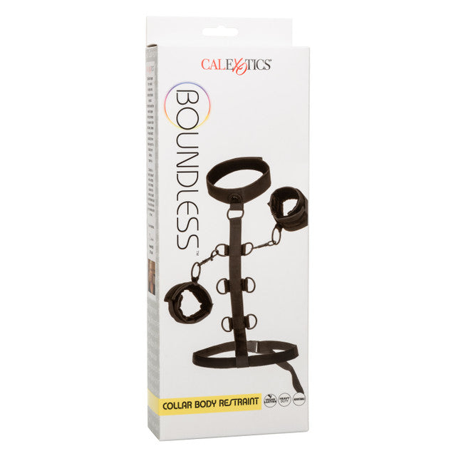 Boundless COLLAR BODY RESTRAINT Black Vegan Leather Restraint with Removable Wrist Handcuffs