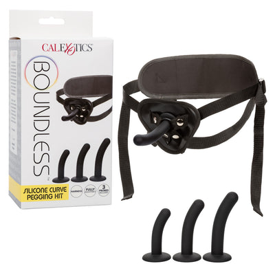 Boundless SILICONE CURVE PEGGING KIT includes Strap-On-Harness + 3 Curved Probe Dildos + 3 Rings