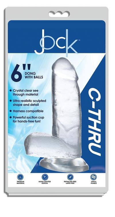 JOCK C-Thru 6" Clear TPE Dong W/Balls & Suction Cup