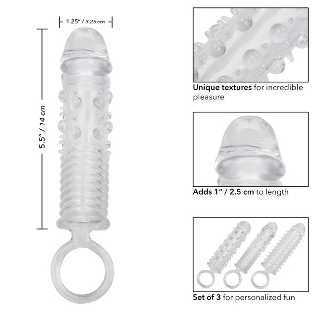 CaleXOtics 3 PIECE TEXTURED EXTENSION SET Clear Penis Extenders