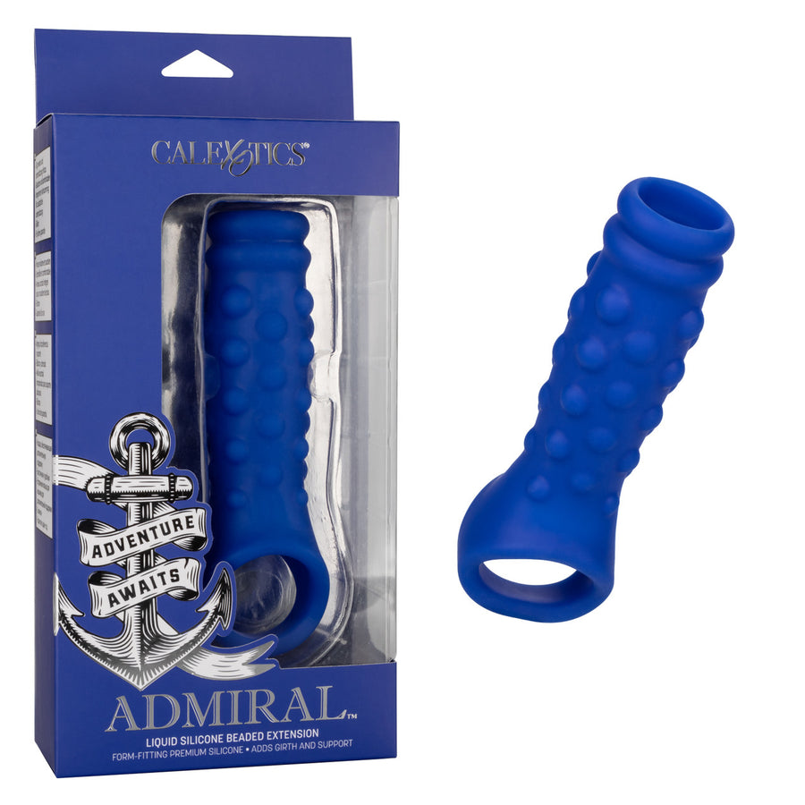 CaleXOtics ADMIRAL LIQUID SILICONE BEADED EXTENSION Blue Open Head Penis Extender