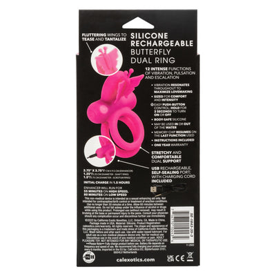 CaleXOtics SILICONE RECHARGEABLE BUTTERFLY DUAL RING Pink Vibrating Cock Ring
