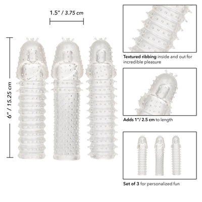 Calexotics 3 PIECE EXTENSION KIT Clear Textured Penis Extenders