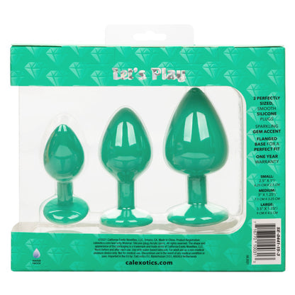 Calexotics CHEEKY GEMS 3 Piece Anal Training Kit with Graduated Green Butt Plugs with Sparkling Gem