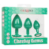 Calexotics CHEEKY GEMS 3 Piece Anal Training Kit with Graduated Green Butt Plugs with Sparkling Gem