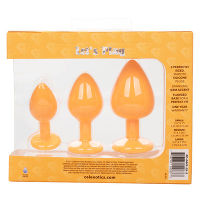 Calexotics CHEEKY GEMS 3 Piece Anal Training Kit with Graduated Orange Butt Plugs with Sparkling Gem