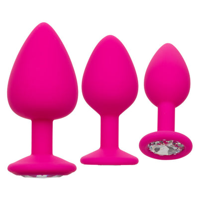 Calexotics CHEEKY GEMS 3 Piece Anal Training Kit with Graduated Pink Butt Plugs with Sparkling Gem