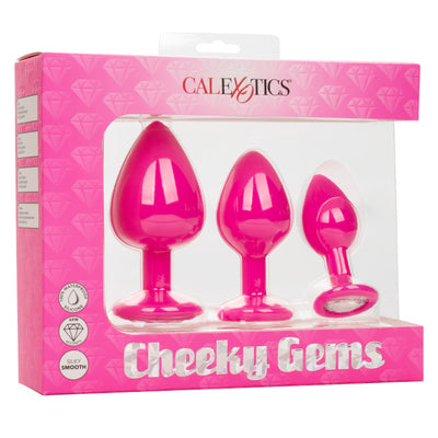 Calexotics CHEEKY GEMS 3 Piece Anal Training Kit with Graduated Pink Butt Plugs with Sparkling Gem