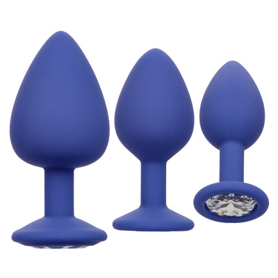 Calexotics CHEEKY GEMS 3 Piece Anal Training Kit with Graduated Purple Butt Plugs with Sparkling Gem