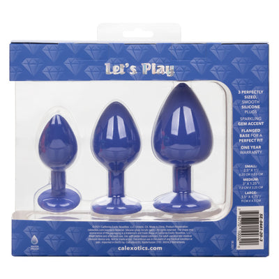 Calexotics CHEEKY GEMS 3 Piece Anal Training Kit with Graduated Purple Butt Plugs with Sparkling Gem