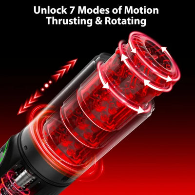Black Rechargeable 5-in-1 Automatic Masturbator – 7 Vibrating + 7 Thrusting + 7 Rotating + 7 Suction + 7 Tongue-Licking Modes