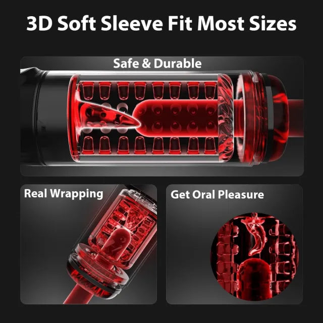Black Rechargeable 5-in-1 Automatic Masturbator – 7 Vibrating + 7 Thrusting + 7 Rotating + 7 Suction + 7 Tongue-Licking Modes