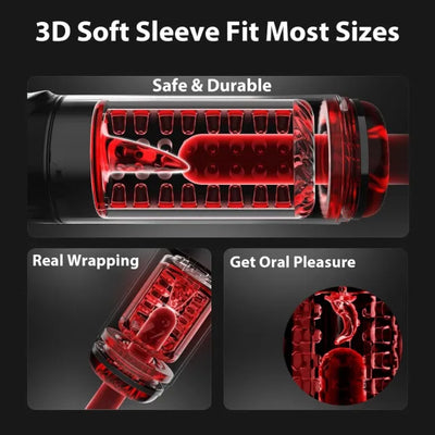 Black Rechargeable 5-in-1 Automatic Masturbator – 7 Vibrating + 7 Thrusting + 7 Rotating + 7 Suction + 7 Tongue-Licking Modes