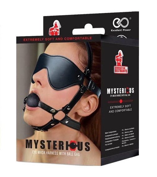 DOMINATION RESTRAINTS - MYSERIOUS EYE MASK HARNESS WITH SILICONE BALL GAG