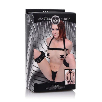 Master Series ACQUIRE EASY ACCESS THIGH HARNESS WITH LEG AND WRIST RESTRAINTS Black