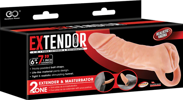 EXTENDOR 7 inch 2 in 1 Penis Extender with Ball Strap and Realistic Vagina Masturbator