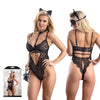 Fantasy Lingerie – Play “Feral For You” 4pc Kitty Costume Set -S/M (Black)