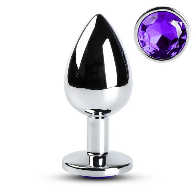 Metal Anal Plug with Purple Gem Base – Large