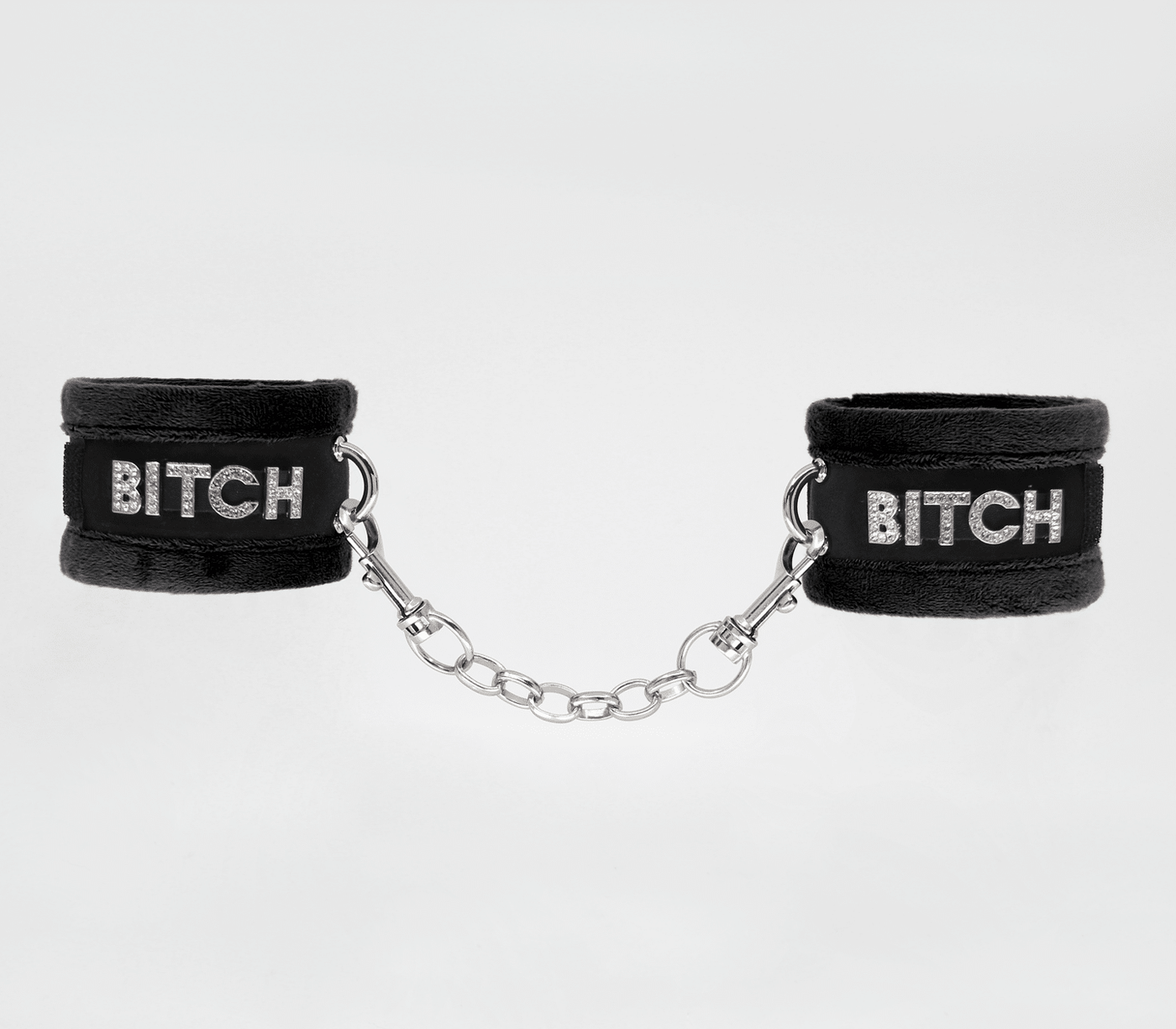 Love in Leather velcro Cuffs BITCH Black