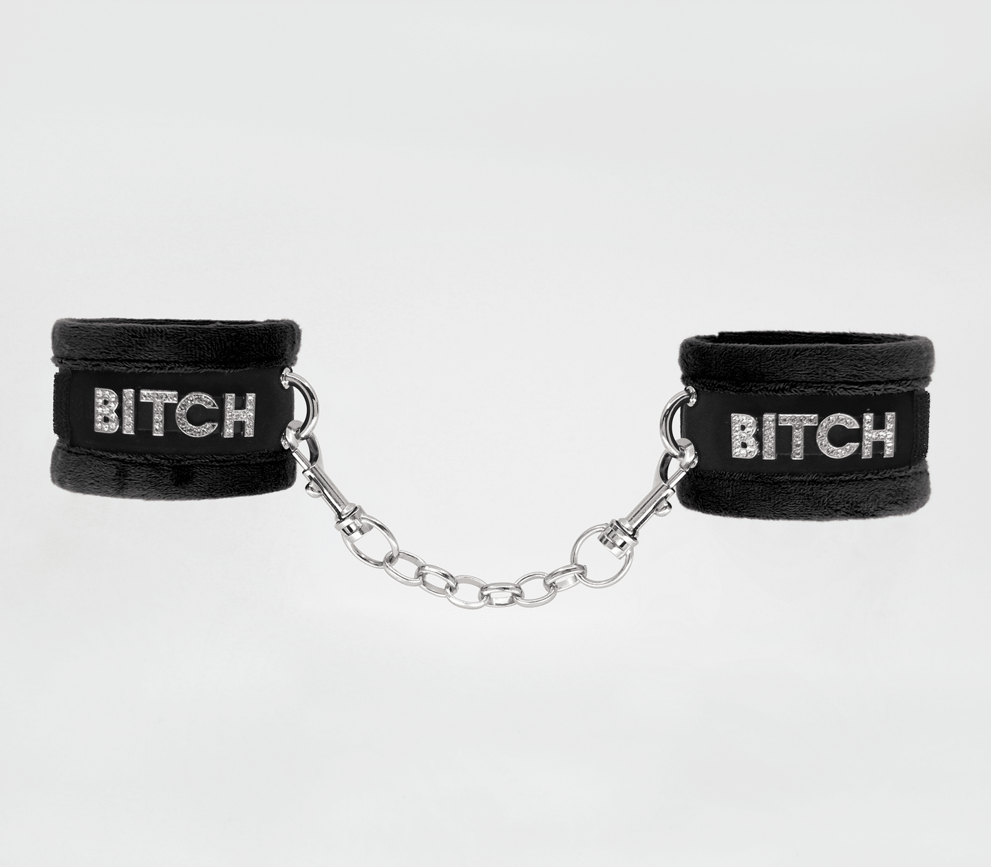 Love in Leather velcro Cuffs BITCH Black