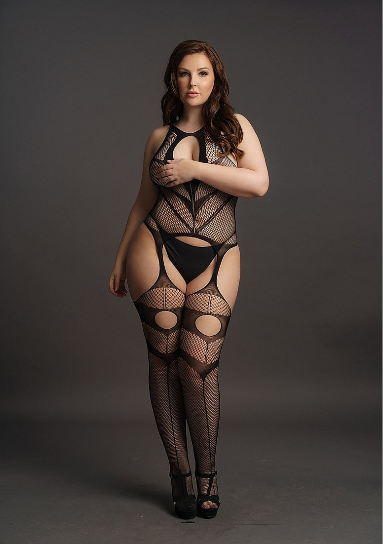 Le Desir Bliss Lingerie HIGH NECK KEY-HOLE SUSPENDER BODYSTOCKING 