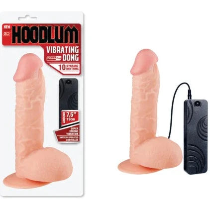 Hoodlum 7.5 inch Vibrating Dildo with Wired Battery Operated Remote Control