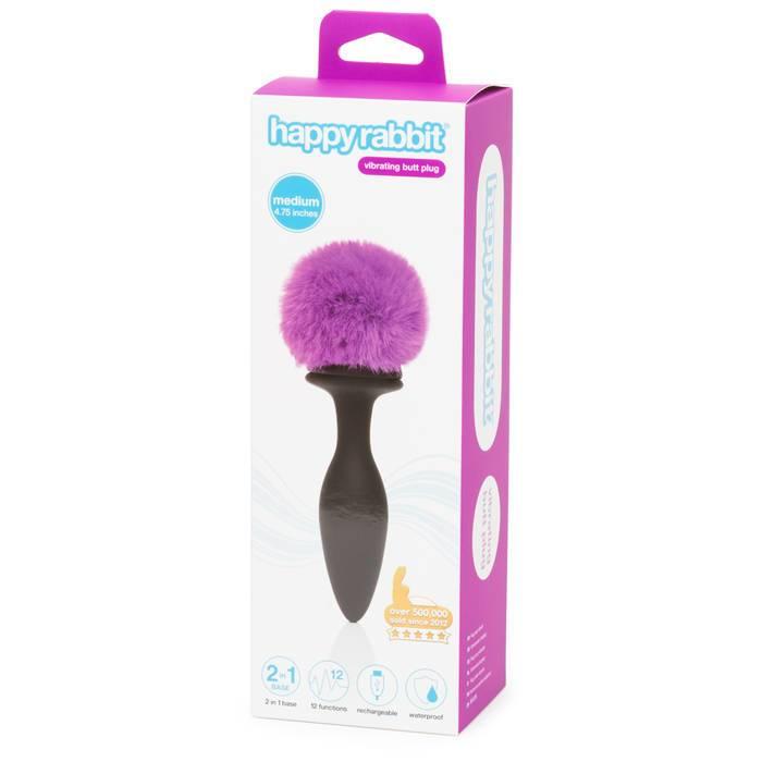 Happy Rabbit Rechargeable Vibrating Butt Plug Medium Black/Purple