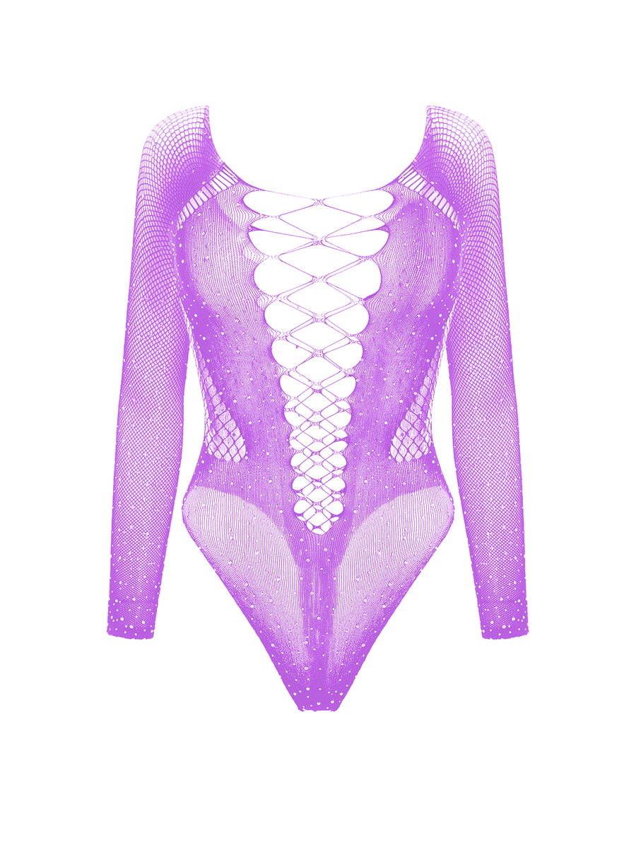 Rhinestone Plunge Bodysuit – Lilac