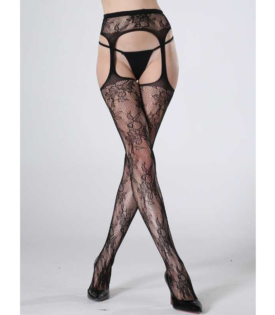 Cindy Love Lingerie Fishnet Thigh High Stockings with Attached Garter