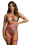 Le Desir Open-Cup Tie Dye Strappy Teddy and Dazzling Nipple Bling Stickers