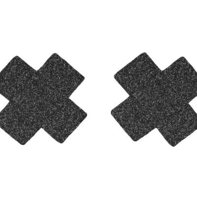 Cross Nipple Pasties Black Glitter