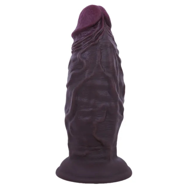 Fat Dark Brown Realistic Silicone Dildo 7.68" with Strong Suction Cup