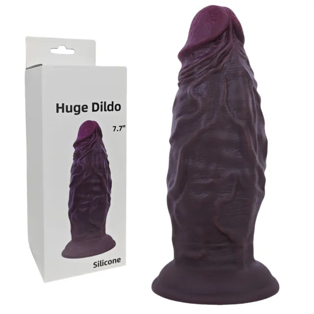 Fat Dark Brown Realistic Silicone Dildo 7.68" with Strong Suction Cup