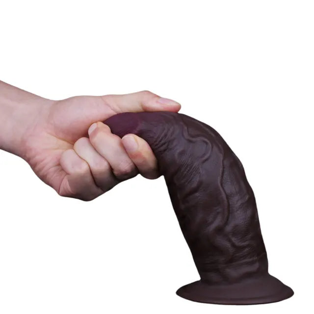7.68 Inch Fat Dark Brown Silicone Realistic Dildo with Strong Suction Cup