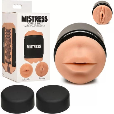 Mistress DOUBLE SHOT MINI MASTURBATOR Mouth and Pussy Medium Skin Tone