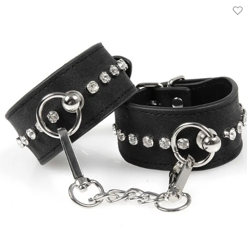 Bondage Diamond Handcuffs BLACK LEATHER