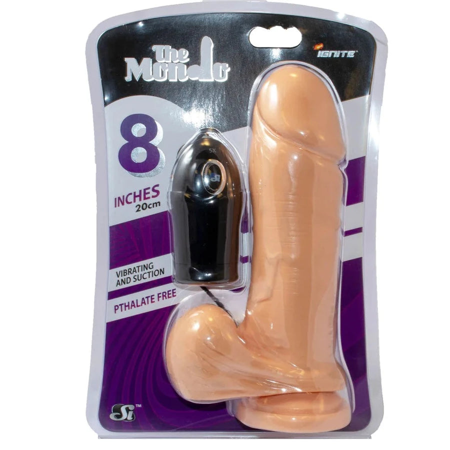 Ignite THE MONDO Thick Cock with Remote Flesh 8 inch Vibrating Dildo with Balls and Suction Cup