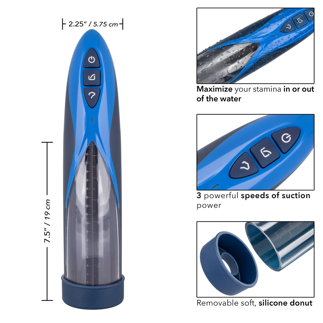 Optimum Series RECHARGEABLE WATERPROOF PENIS PUMP Blue