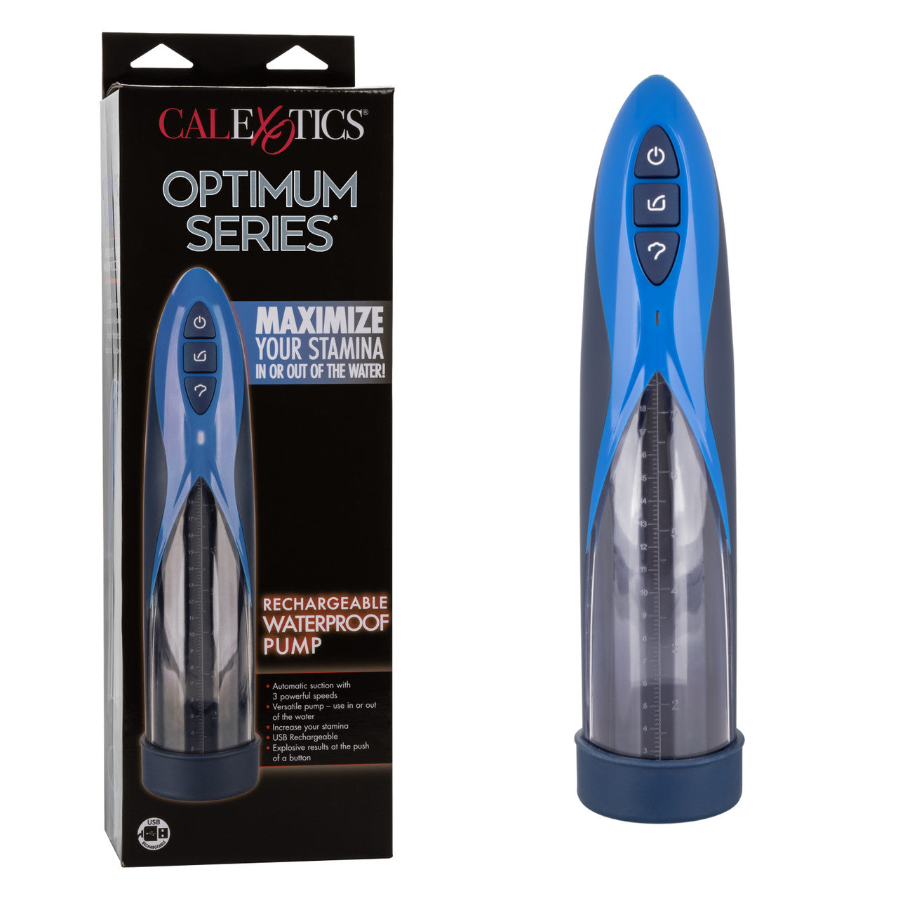 Optimum Series RECHARGEABLE WATERPROOF PENIS PUMP Blue