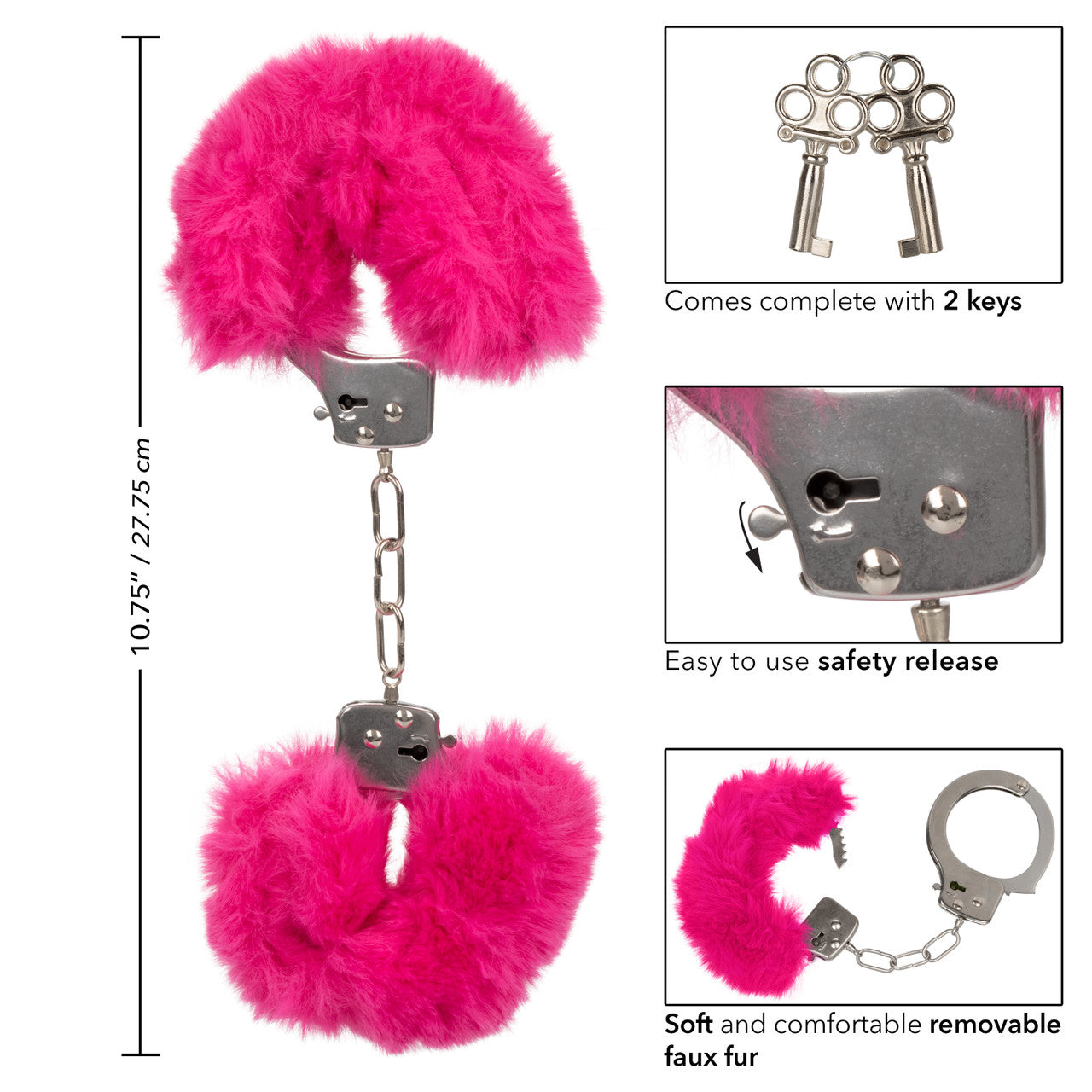 CaleXOtics ULTRA FLUFFY FURRY CUFFS Silver Metal Handcuffs with Luxurious Pink Faux Fur