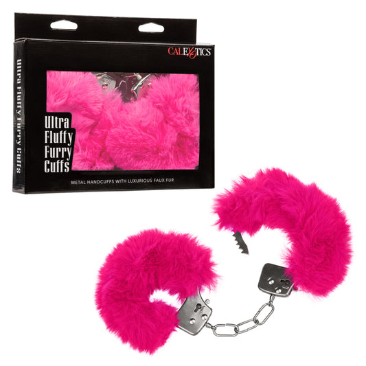 CaleXOtics ULTRA FLUFFY FURRY CUFFS Silver Metal Handcuffs with Luxurious Pink Faux Fur