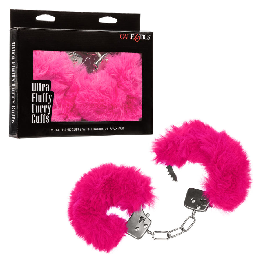 CaleXOtics ULTRA FLUFFY FURRY CUFFS Silver Metal Handcuffs with Luxurious Pink Faux Fur