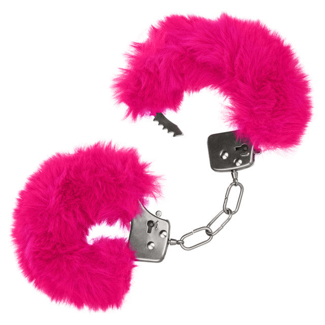 CaleXOtics ULTRA FLUFFY FURRY CUFFS Silver Metal Handcuffs with Luxurious Pink Faux Fur